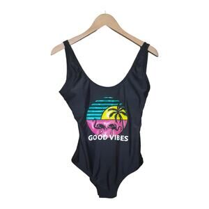 PatPat Womens Black Pink Flamingo One Piece Swimsuit Size Small NWT